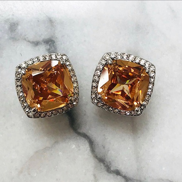 Topaz Cushion Cut 5/8” Square Button Earring—Boutique - Picture 1 of 4